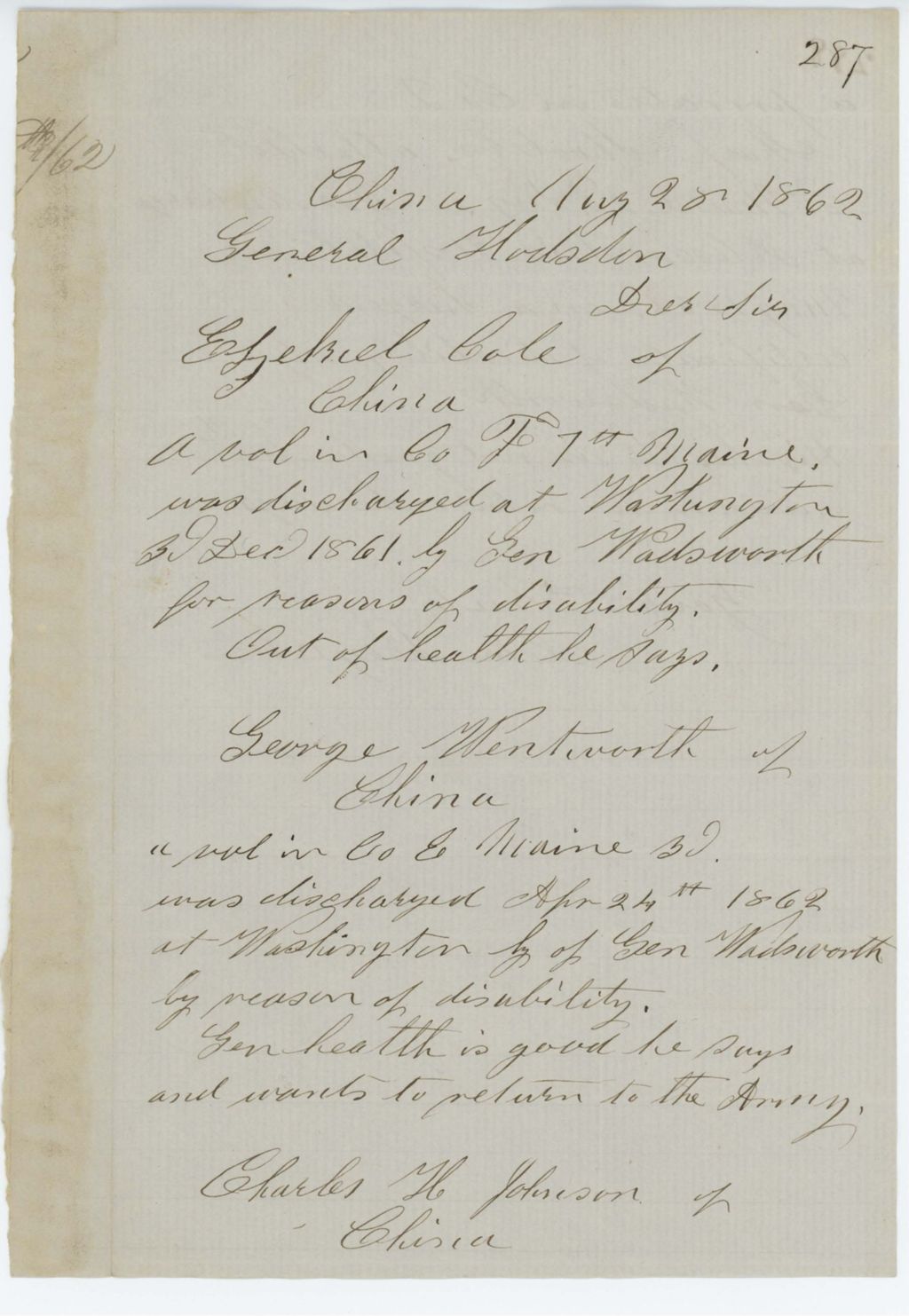 Miniature of Absent Soldiers: Correspondence from J. Boynton to General Hodsdon