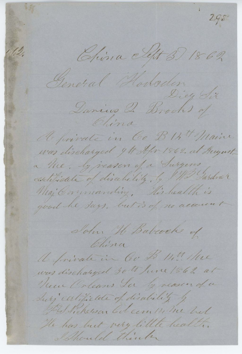Miniature of Absent Soldiers: Correspondence from J. Boynton to General Hodsdon
