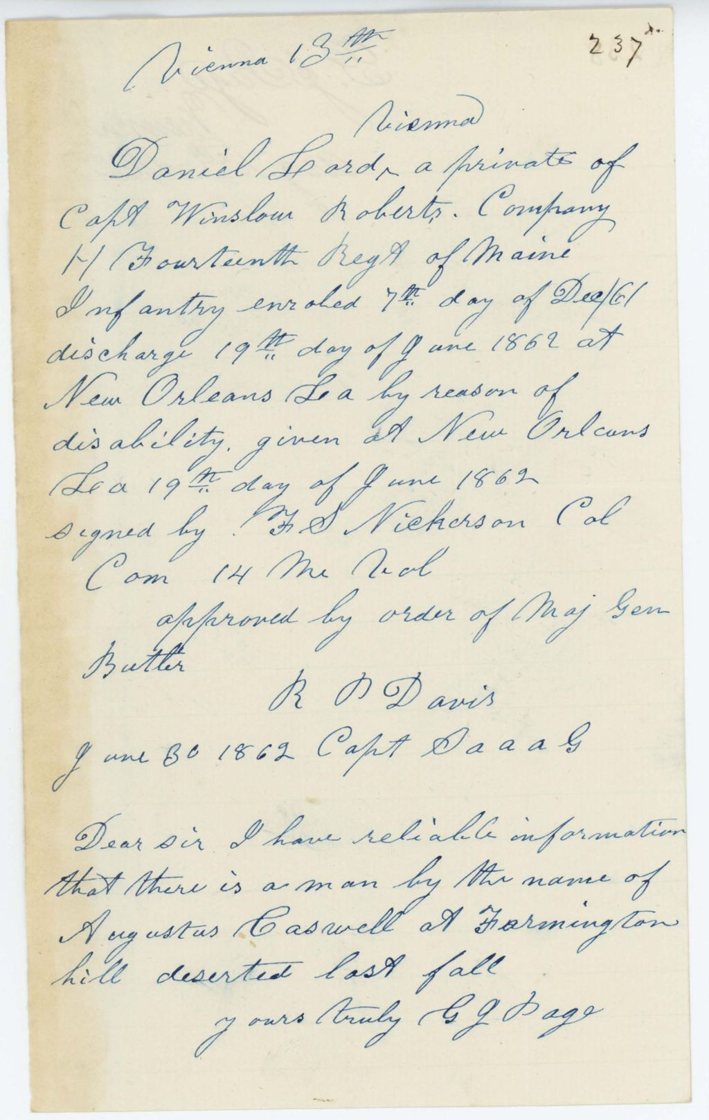 Miniature of Absent Soldiers: Correspondence from G. Page