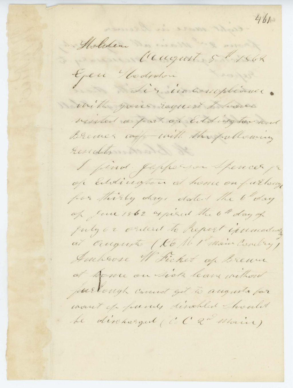Miniature of Absent Soldiers: Correspondence from C. Blackman to General Hodsdon