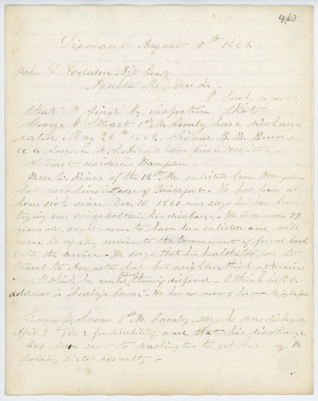 Miniature of Absent Soldiers: Correspondence from W. Rice to General Hodsdon