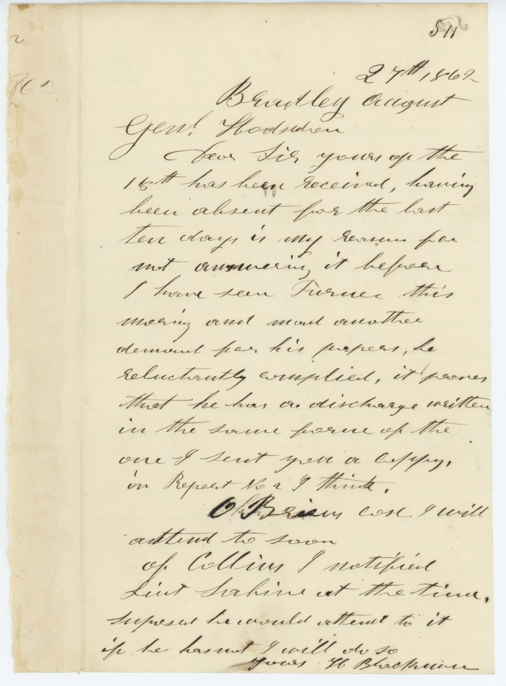 Miniature of Absent Soldiers: Correspondence from C. Blackman to General Hodsdon