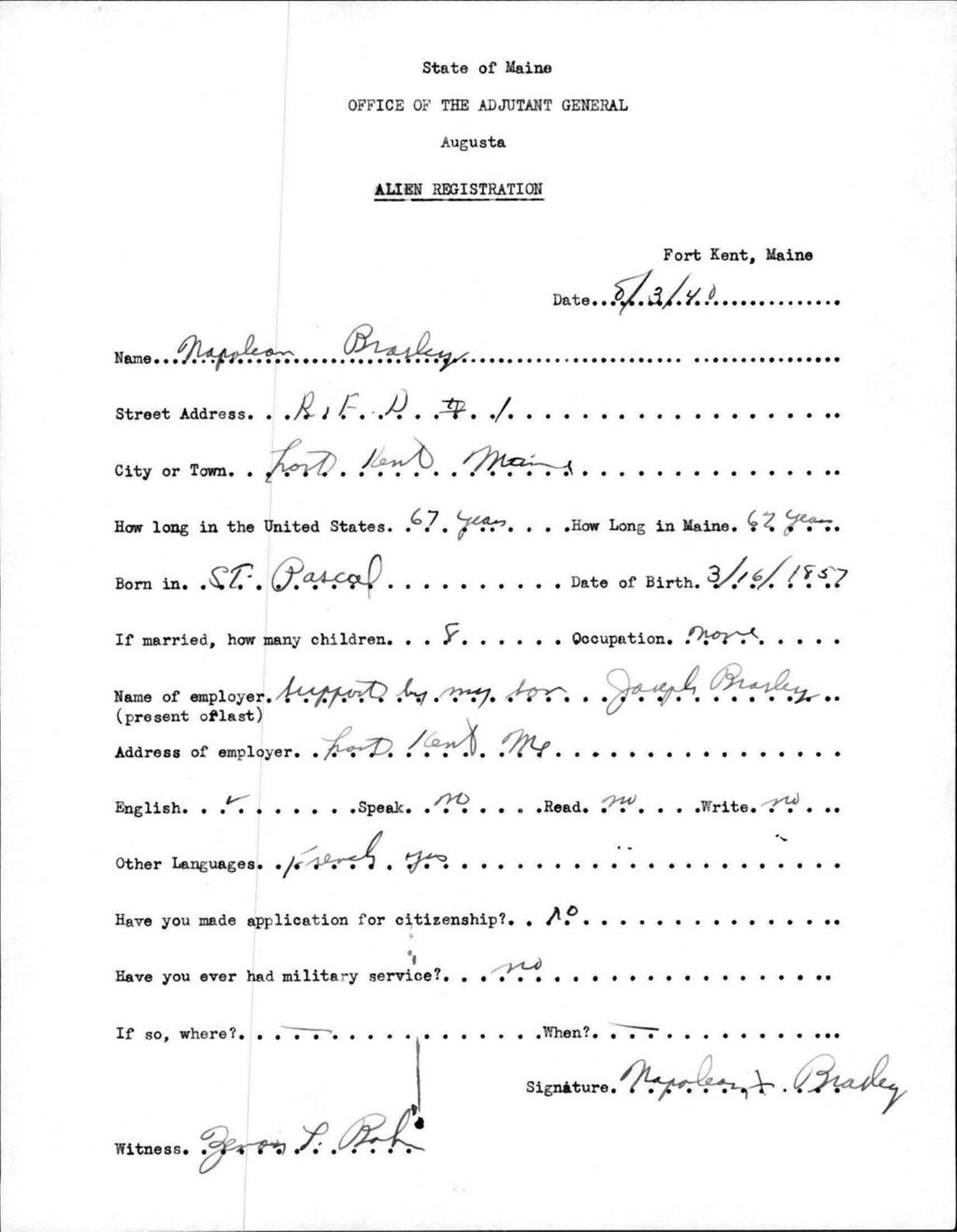Miniature of Alien Registration- Bradley, Napoleon (Fort Kent, Aroostook County)