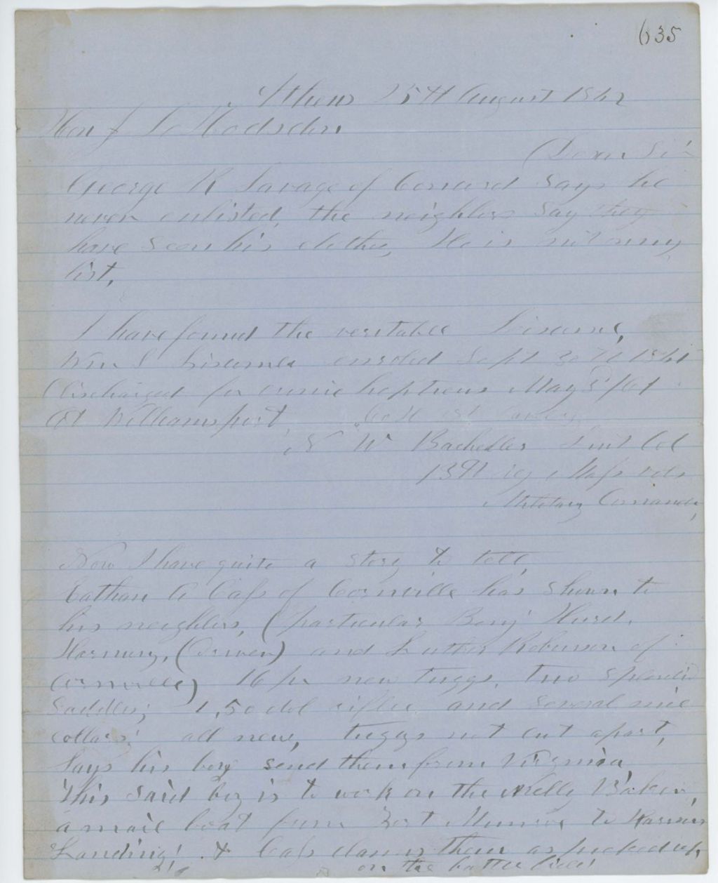 Miniature of Absent Soldiers: Correspondence from O. Currier to General Hodsdon