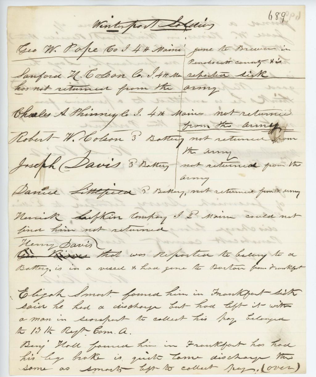 Miniature of Absent Soldiers: Correspondence from G. Rhoads to General Hodsdon