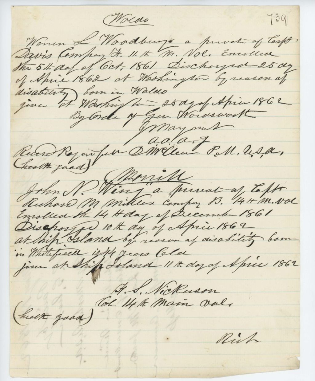 Miniature of Absent Soldiers: Correspondence from R. Rich to General Hodsdon