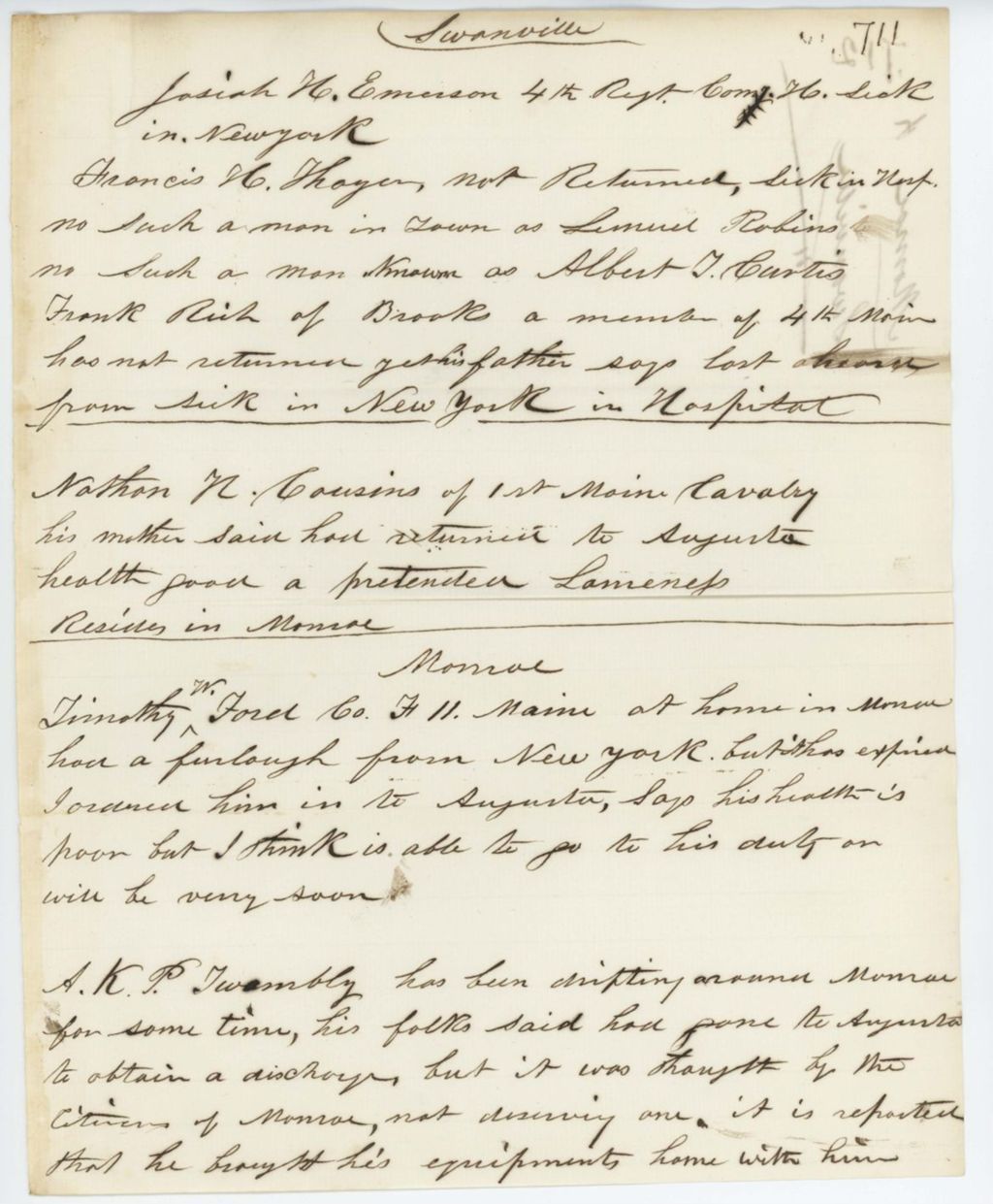 Miniature of Absent Soldiers: Correspondence from R. Rich to General Hodsdon