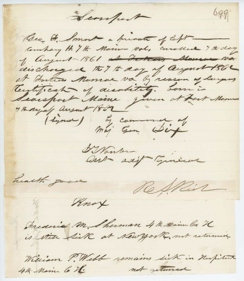 Miniature of Absent Soldiers: Correspondence from R. Rich to General Hodsdon