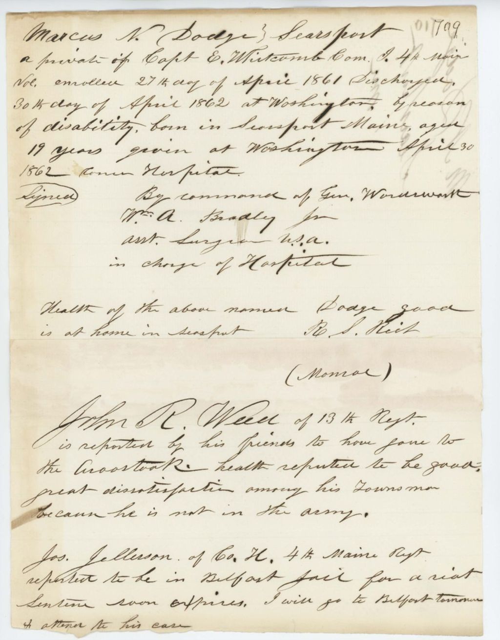 Miniature of Absent Soldiers: Correspondence from R. Rich to General Hodsdon