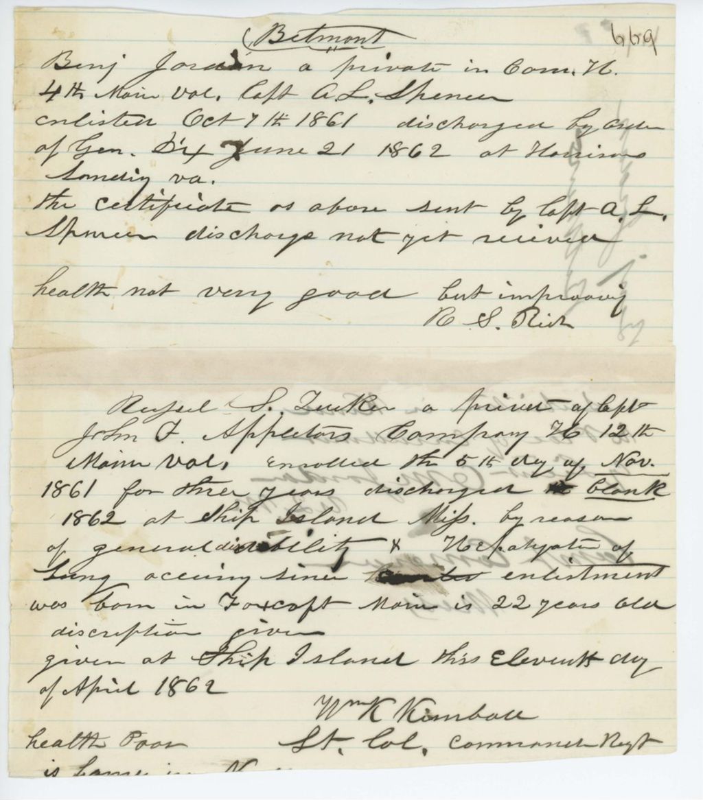 Miniature of Absent Soldiers: Correspondence from R. Rich to General Hodsdon