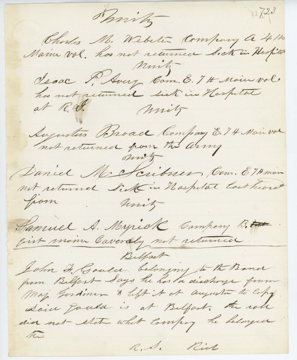 Miniature of Absent Soldiers: Correspondence from R. Rich to General Hodsdon