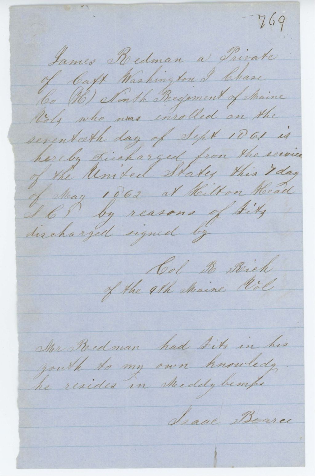 Miniature of Absent Soldiers: Correspondence from I. Bearce to General Hodsdon