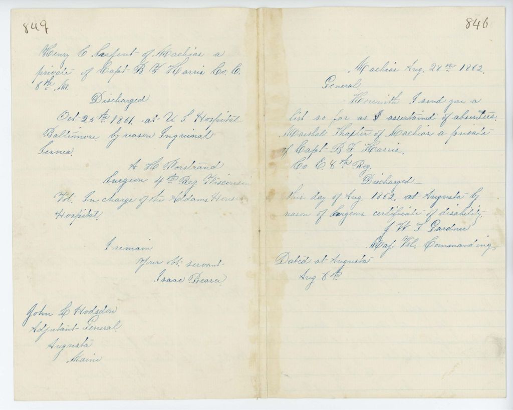 Miniature of Absent Soldiers: Correspondence from I. Bearce to General Hodsdon