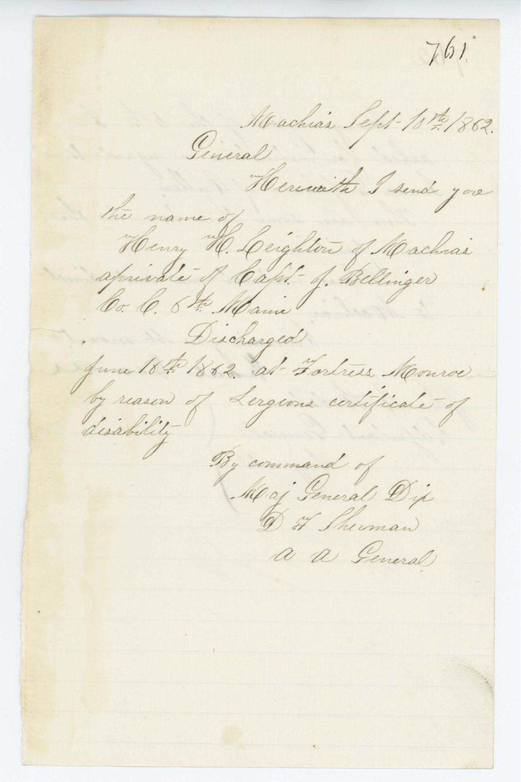 Miniature of Absent Soldiers: Correspondence from I. Bearce to General Hodsdon