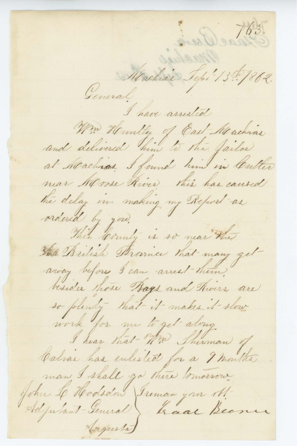 Miniature of Absent Soldiers: Correspondence from I. Bearce to General Hodsdon
