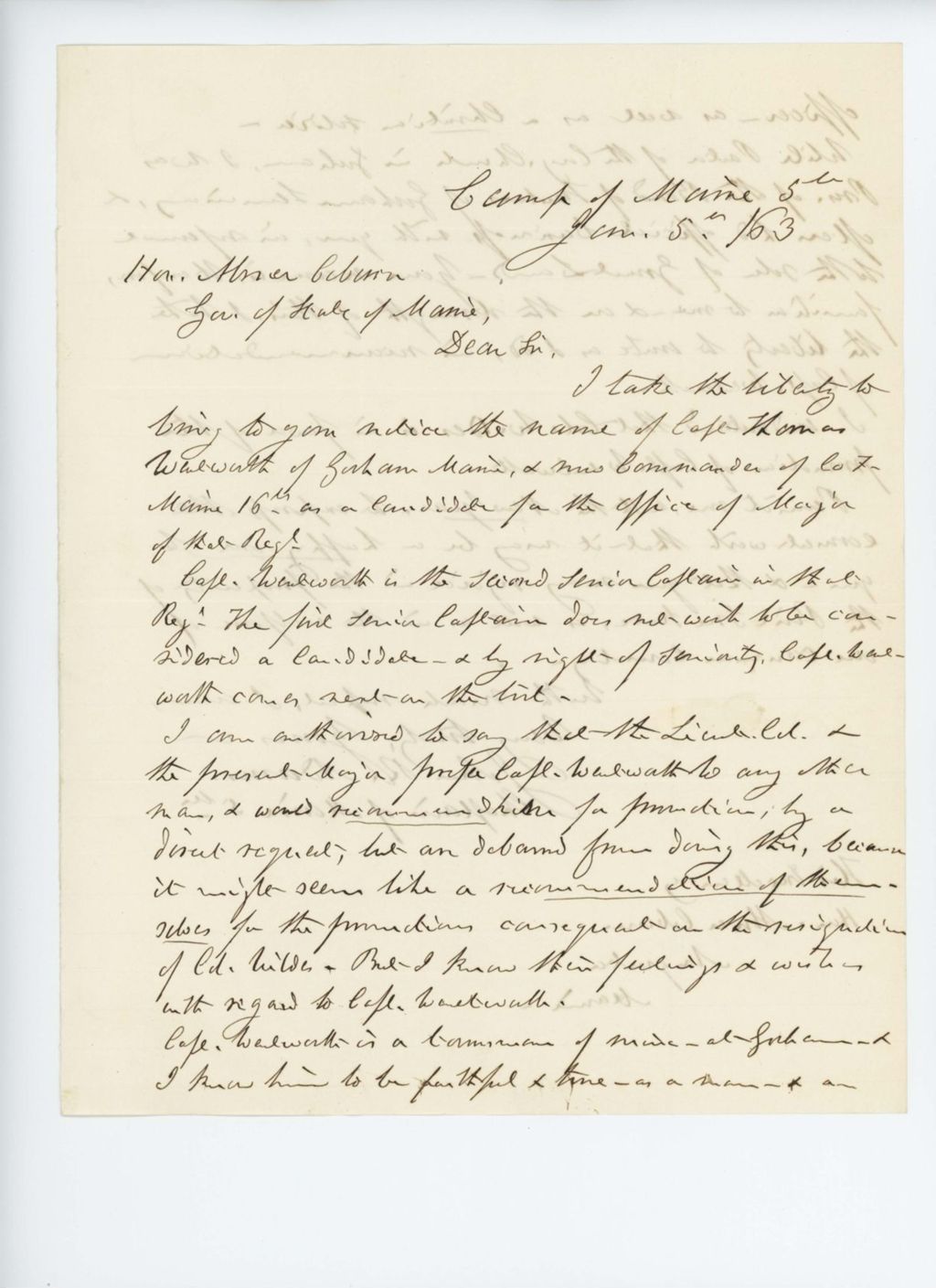 Miniature of Chaplain John Adams recommends Thomas Wentworth to Governor Coburn