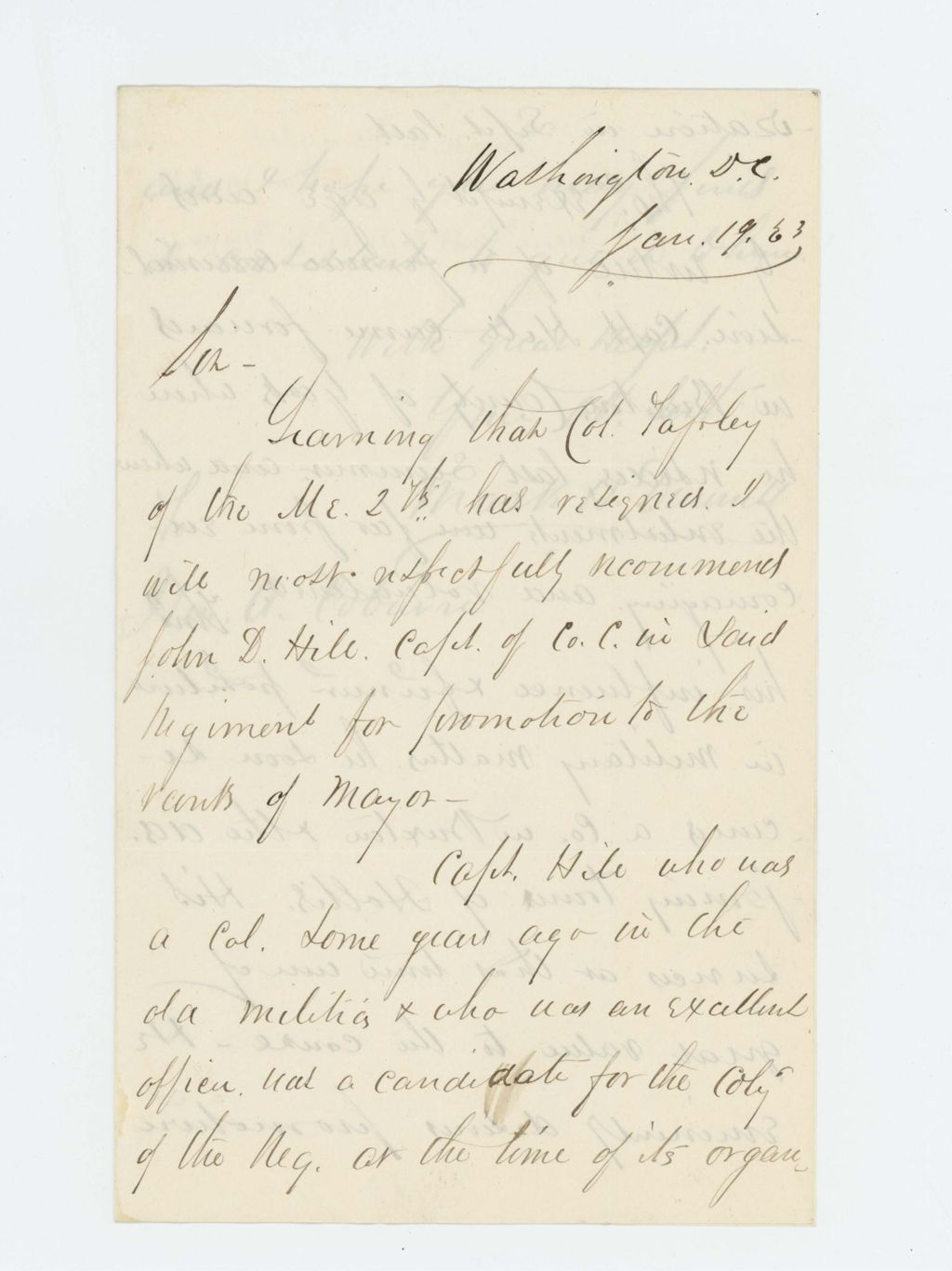 Miniature of Mark Dunnell recommends Captain John D. Hill for promotion