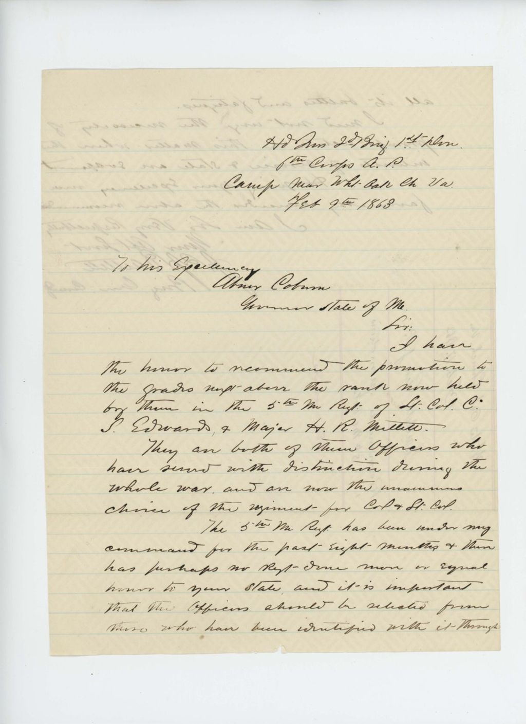 Miniature of General J. P. Bartlett recommends promotions of C.S. Edwards and Henry R. Millett
