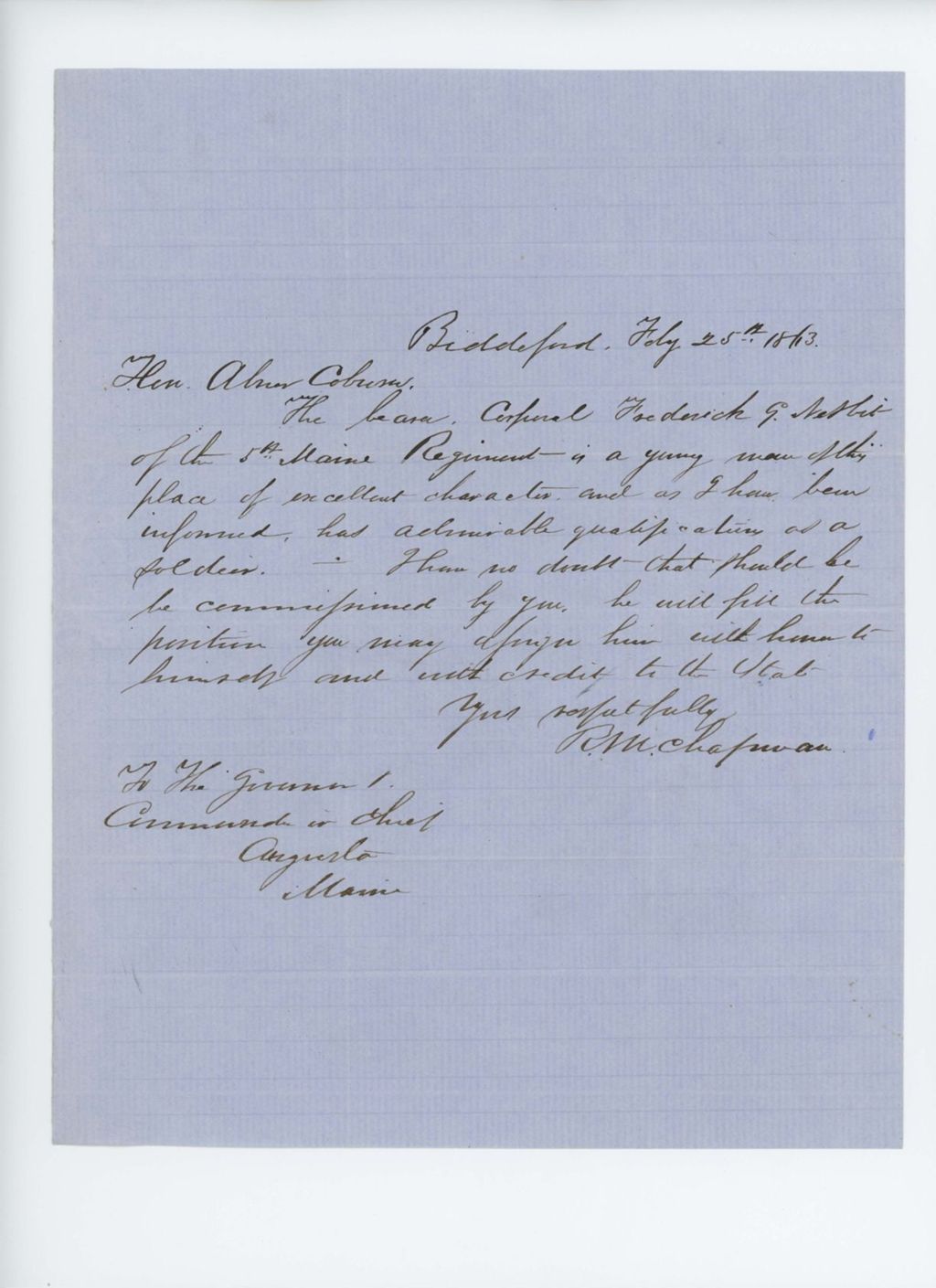 Miniature of R.M. Chapman recommends Corporal Nesbit for promotion