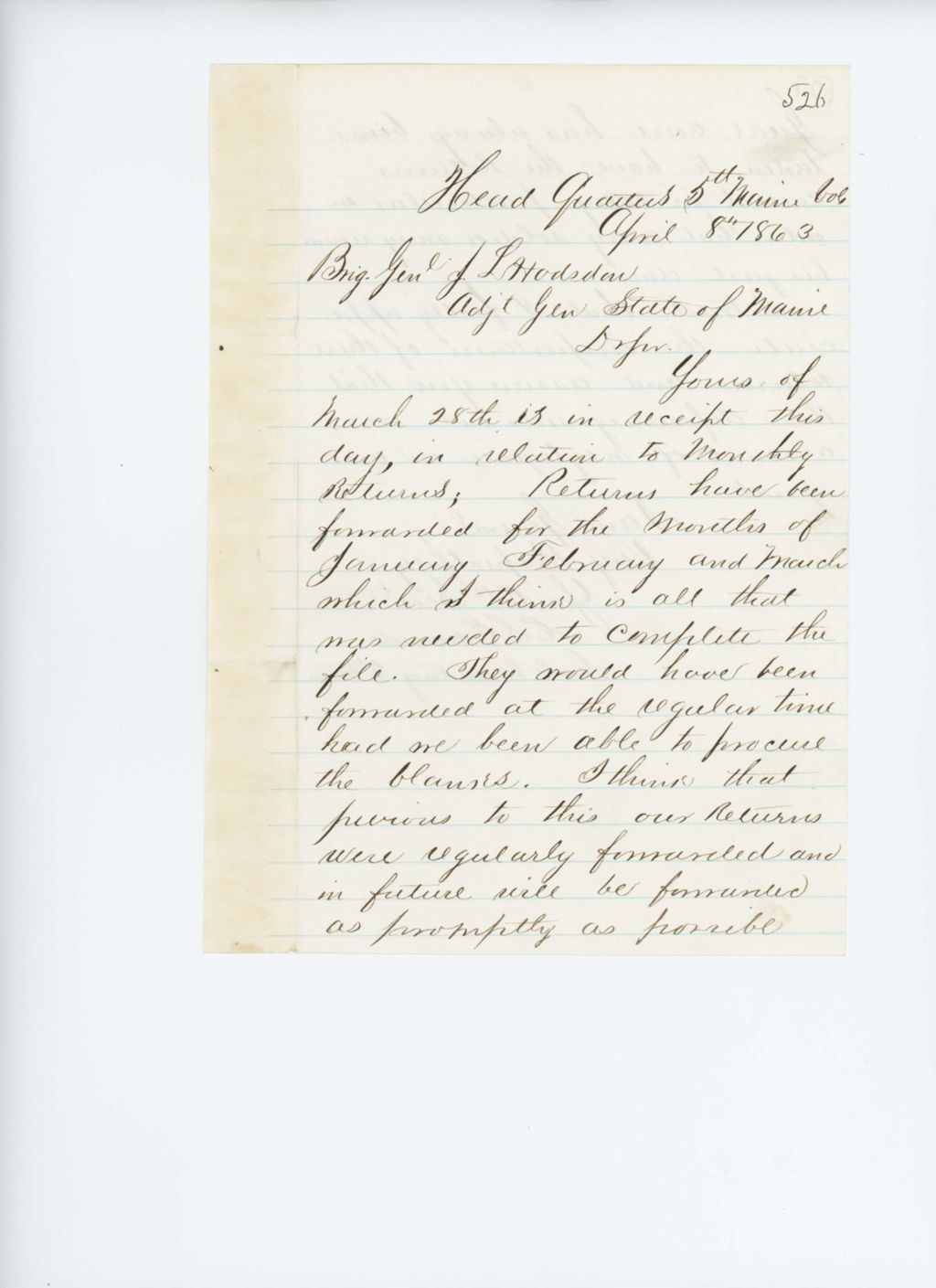 Miniature of Colonel Edwards forwards monthly returns to General Hodsdon