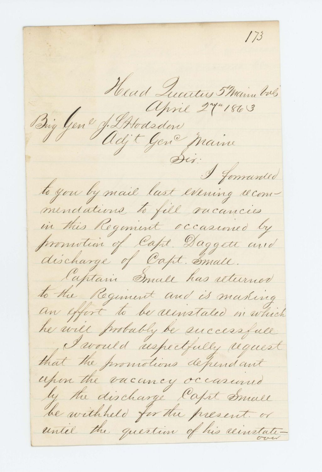 Miniature of Colonel Edwards informs General Hodsdon about the return of Captain Small