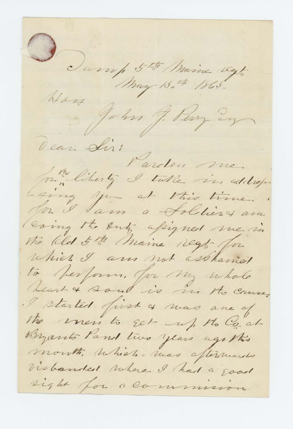 Miniature of John M. Swift writes John Perry for aid in obtaining a commission