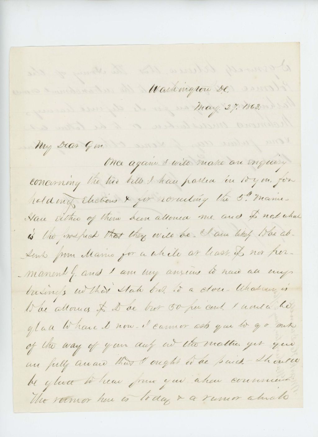 Miniature of Mark Dunnell inquires about payment of his bills for recruiting
