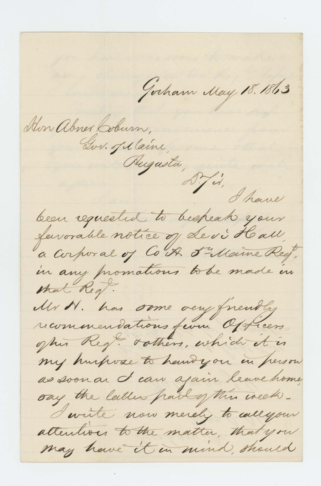 Miniature of John Waterman recommends Levi Hall for promotion