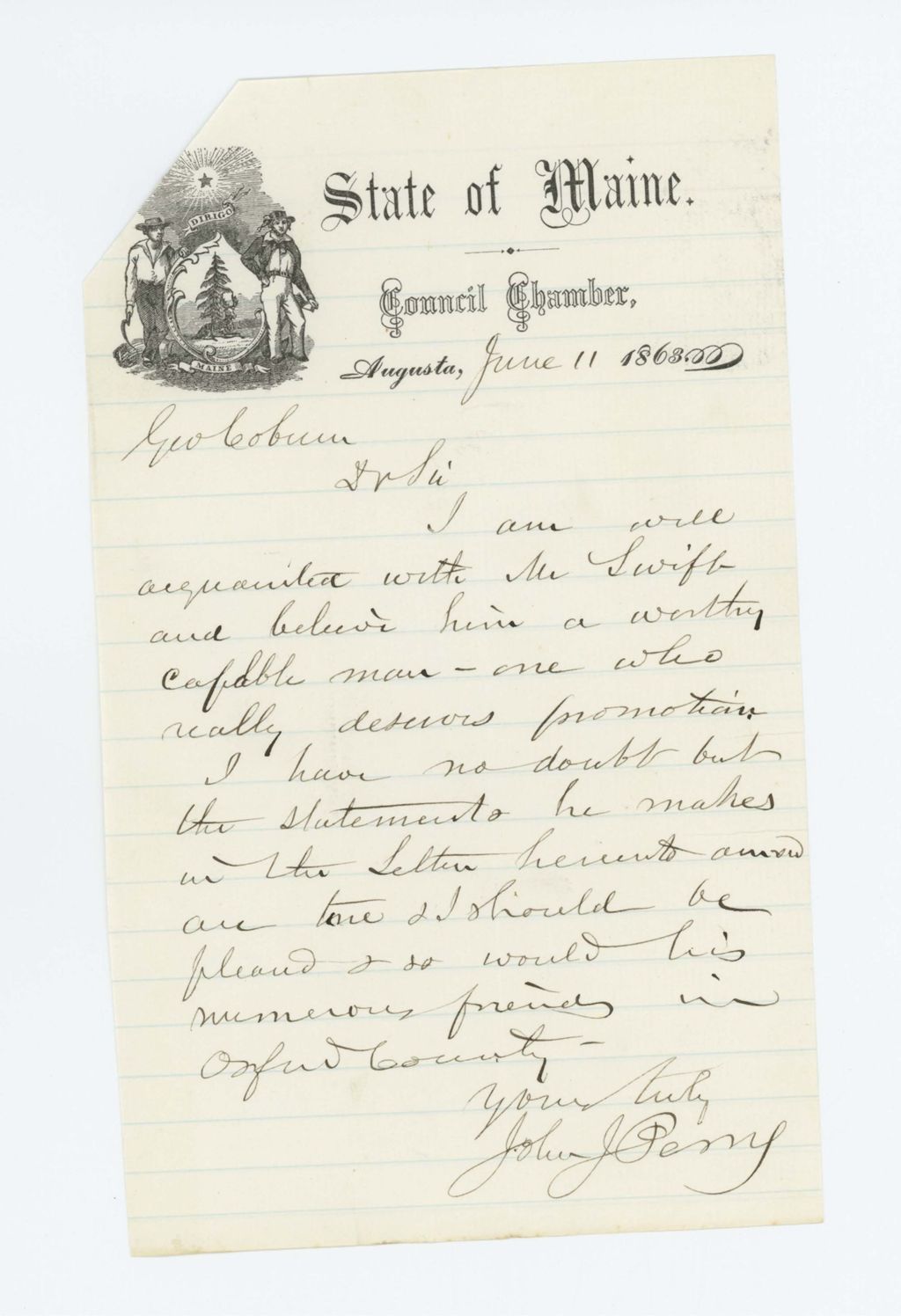 Miniature of John Perry recommends Mr. Swift for promotion