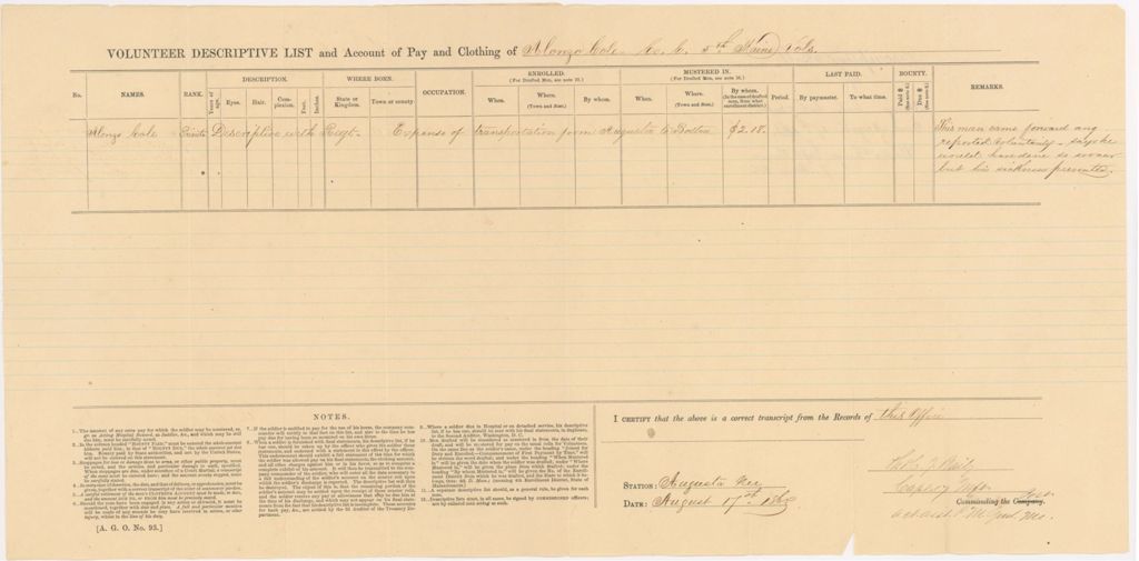 Miniature of Descriptive list of Alonzo Cole, Company C