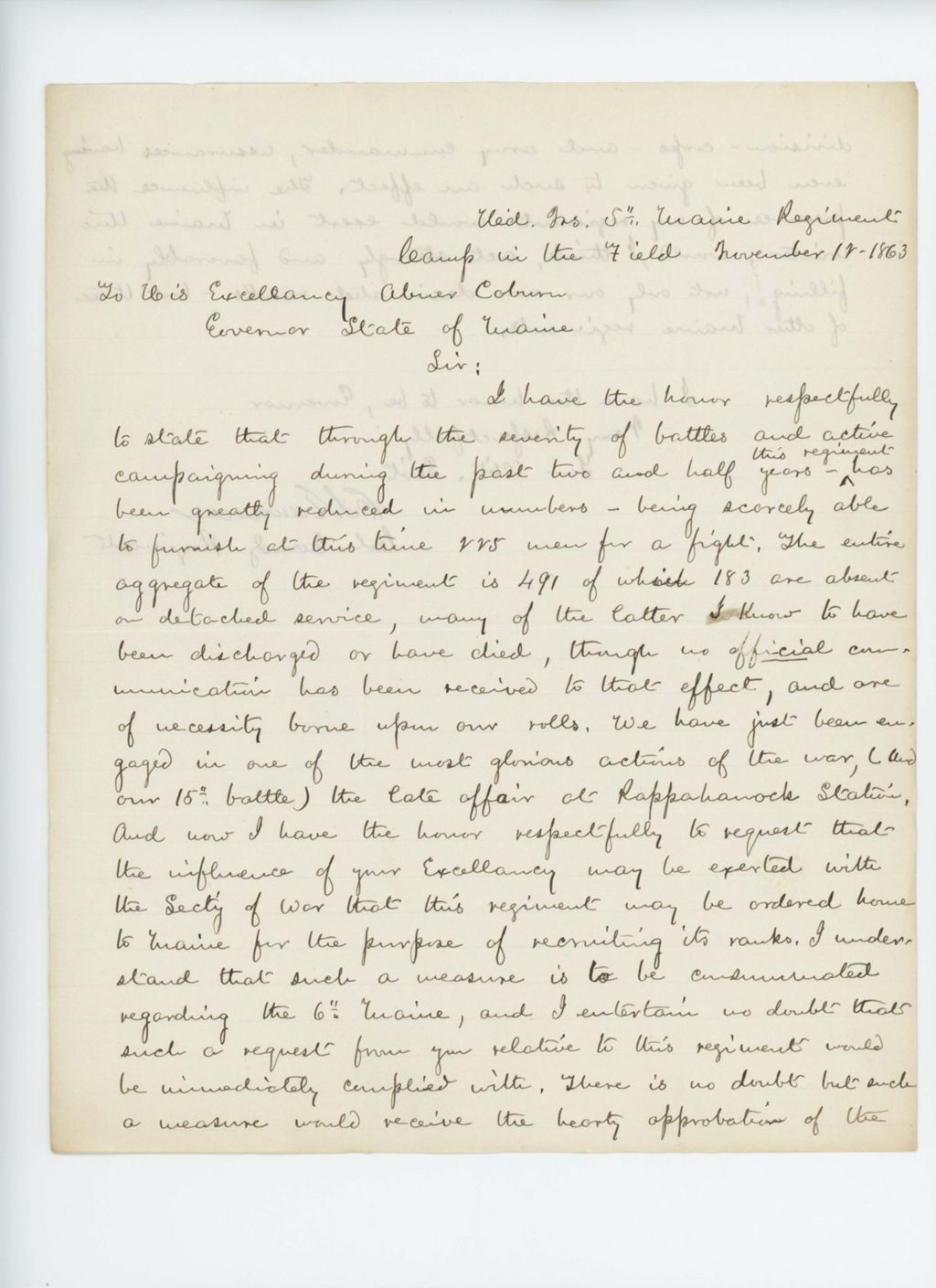 Miniature of Colonel C.S. Edwards requests that the regiment be ordered home to replenish its ranks