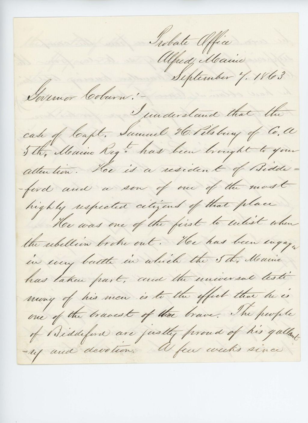Miniature of George H. Knowlton recommends S. H. Pillsbury for promotion