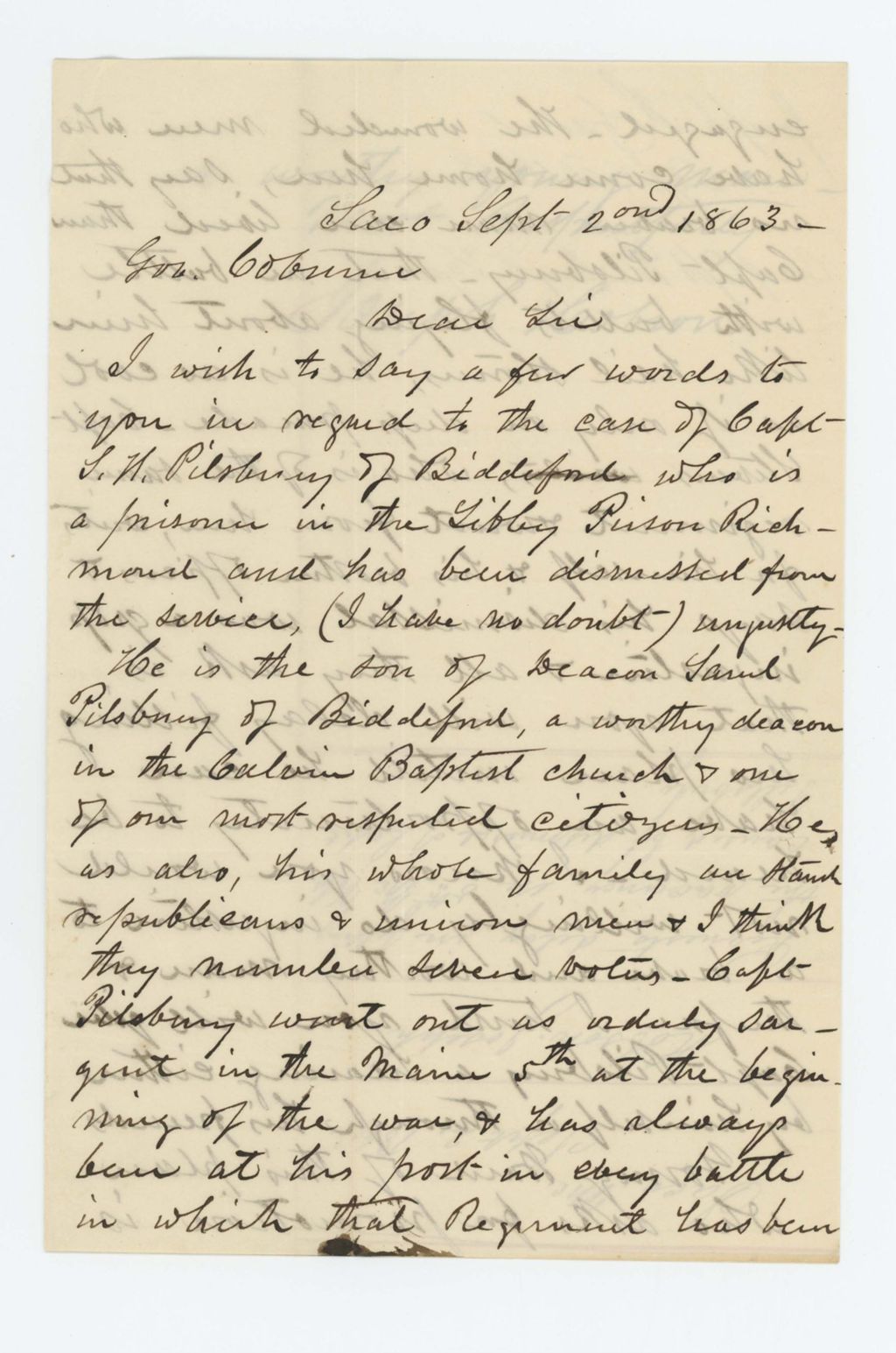 Miniature of Joseph Hobson requests a delay in filling a vacancy caused by dismissal of Captain Pillsbury