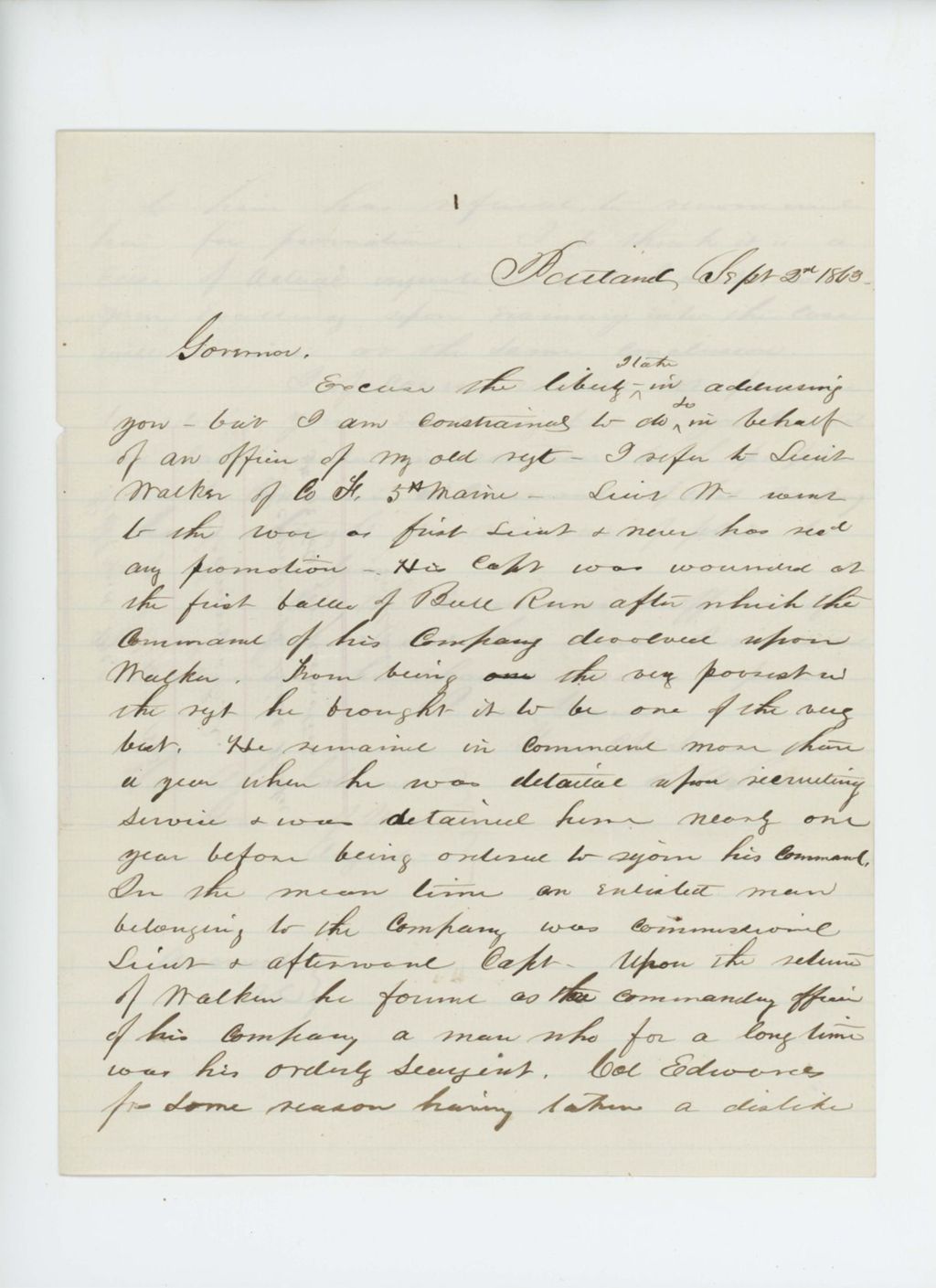 Miniature of Colonel Scamman recommends Lieutenant Walker for promotion
