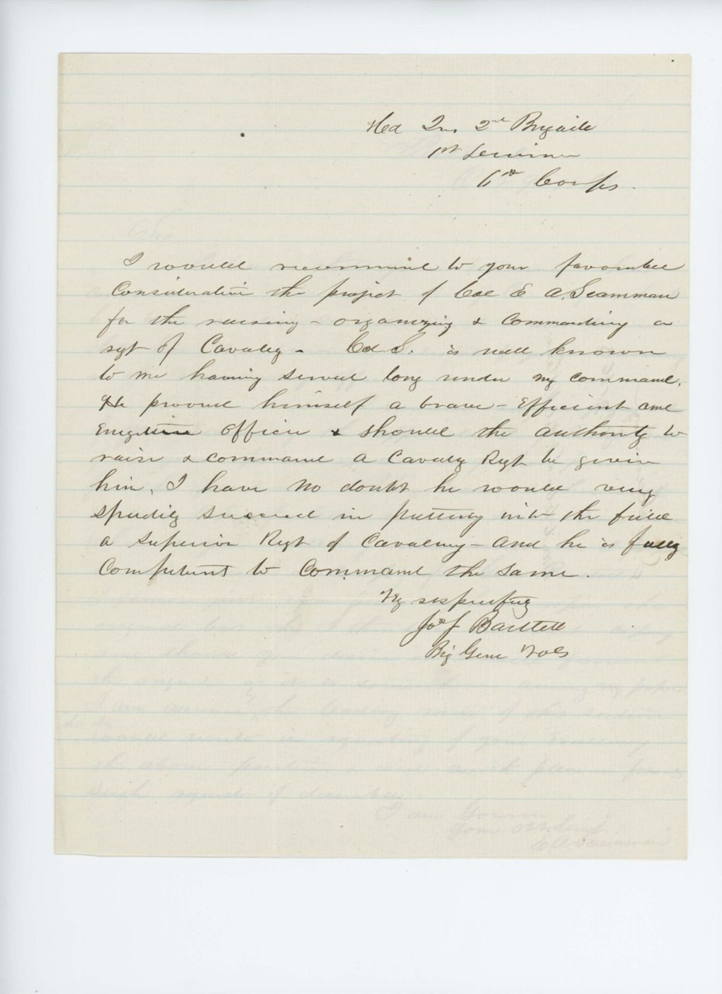 Miniature of E.A. Scamman requests position as commander of a Veteran Cavalry regiment