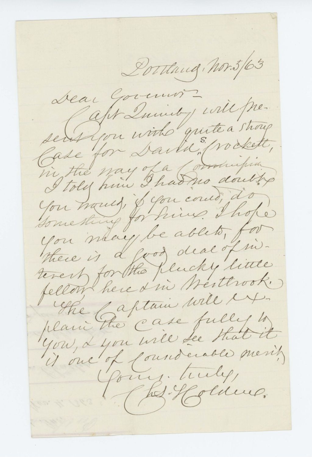 Miniature of Charles Holden recommends D.S. Crockett for promotion
