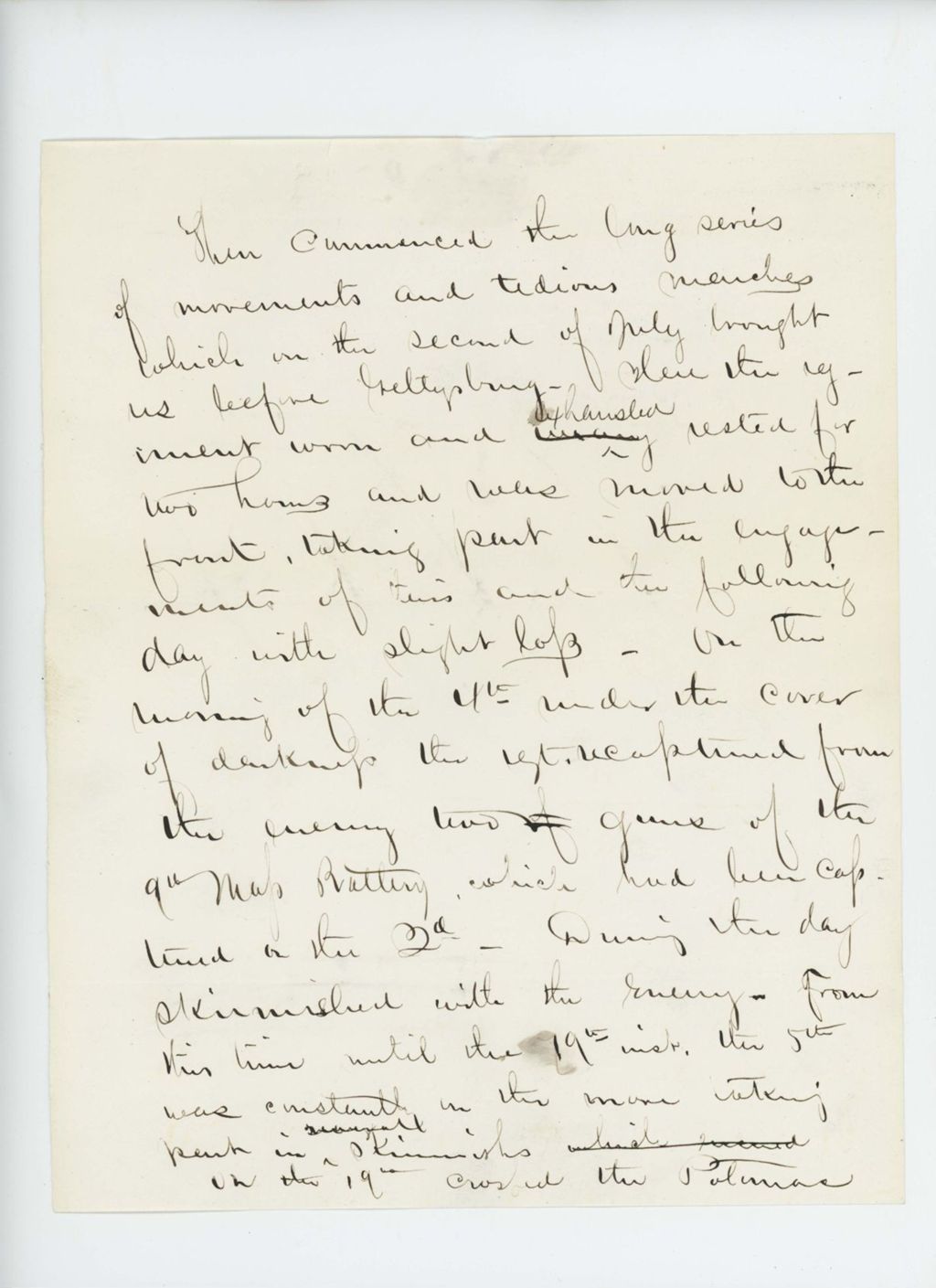 Miniature of Undated (circa November 1863) -  Incomplete draft report of the movements of the 5th Maine Regiment July - November 1863