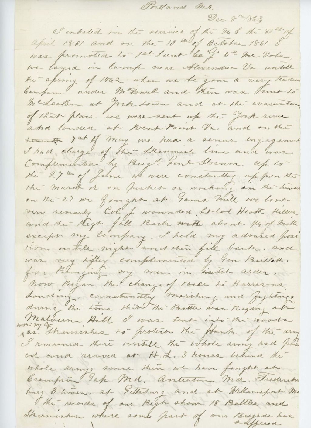 Miniature of Captain Harris writes an account of his service