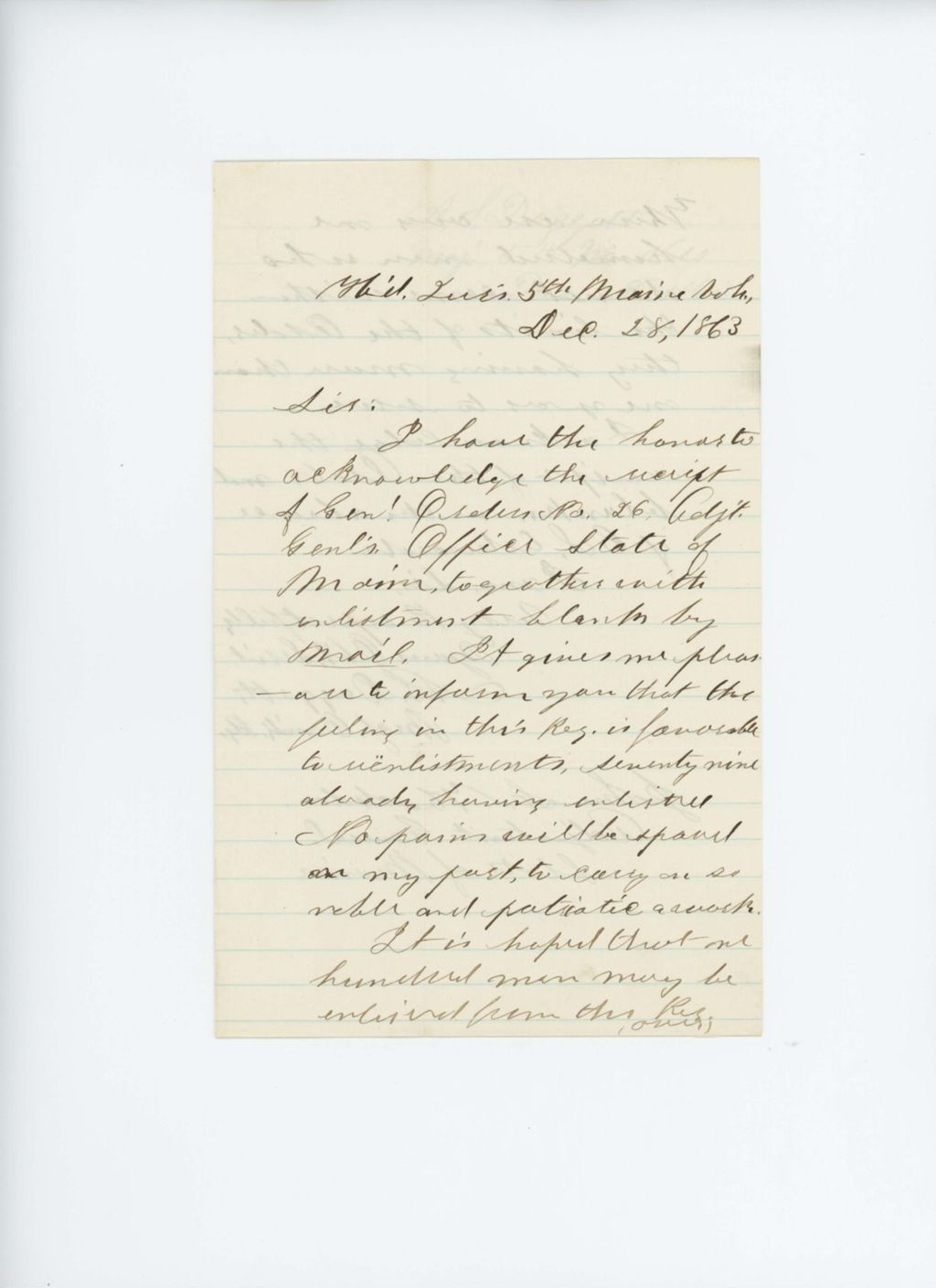 Miniature of Major Daggett writes regarding enlistments