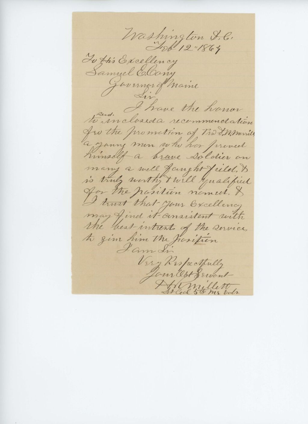 Miniature of Henry Millett recommends the promotion of Private Merrill