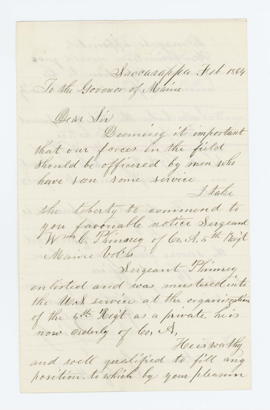 Miniature of Mr. Quimby recommends Sergeant William Phinney for promotion