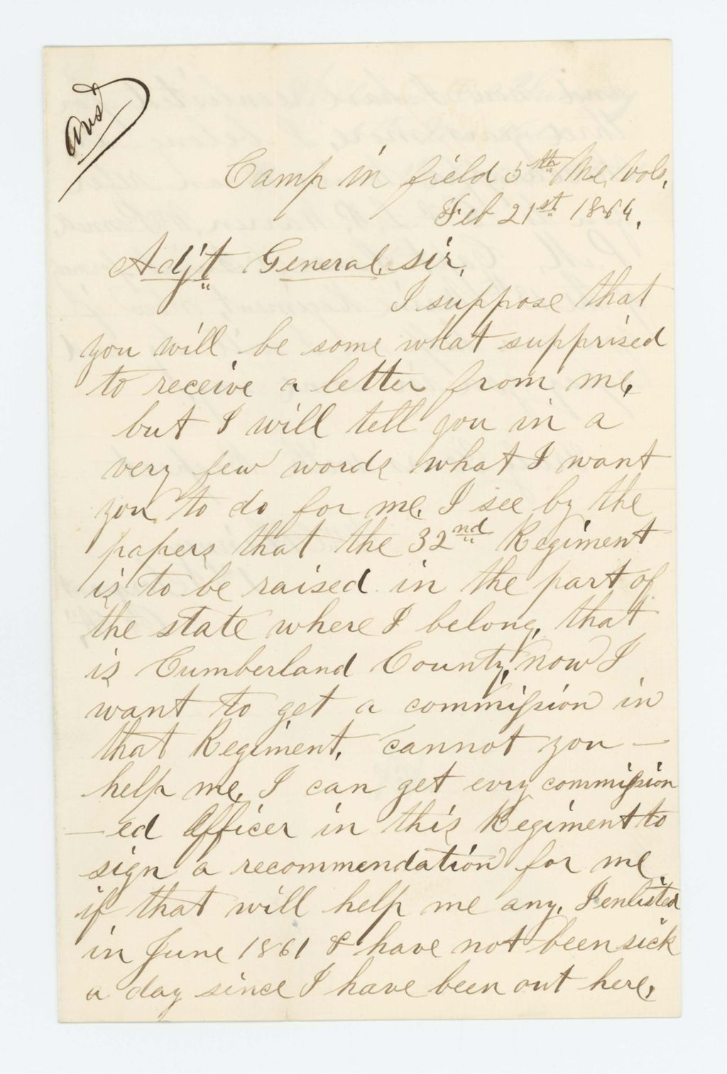 Miniature of William O. Phinney requests a commission in the 32nd Regiment