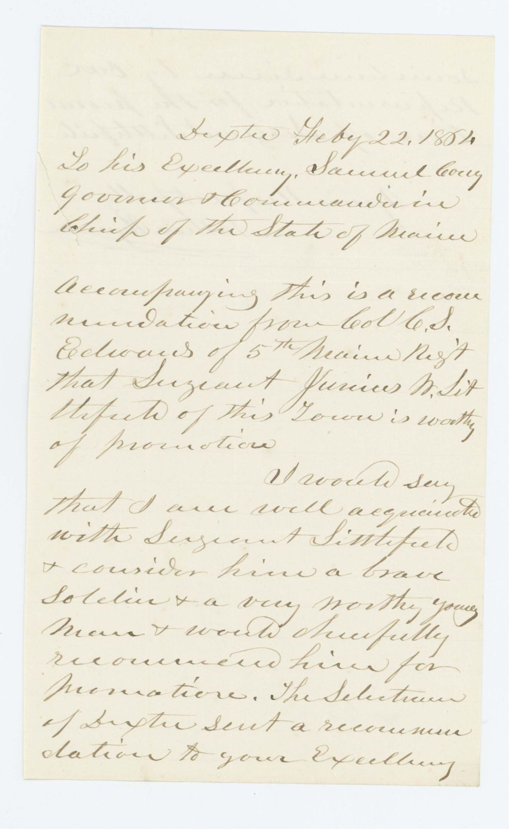 Miniature of Nathan Wyman recommends Sergeant Junius Littlefield for promotion