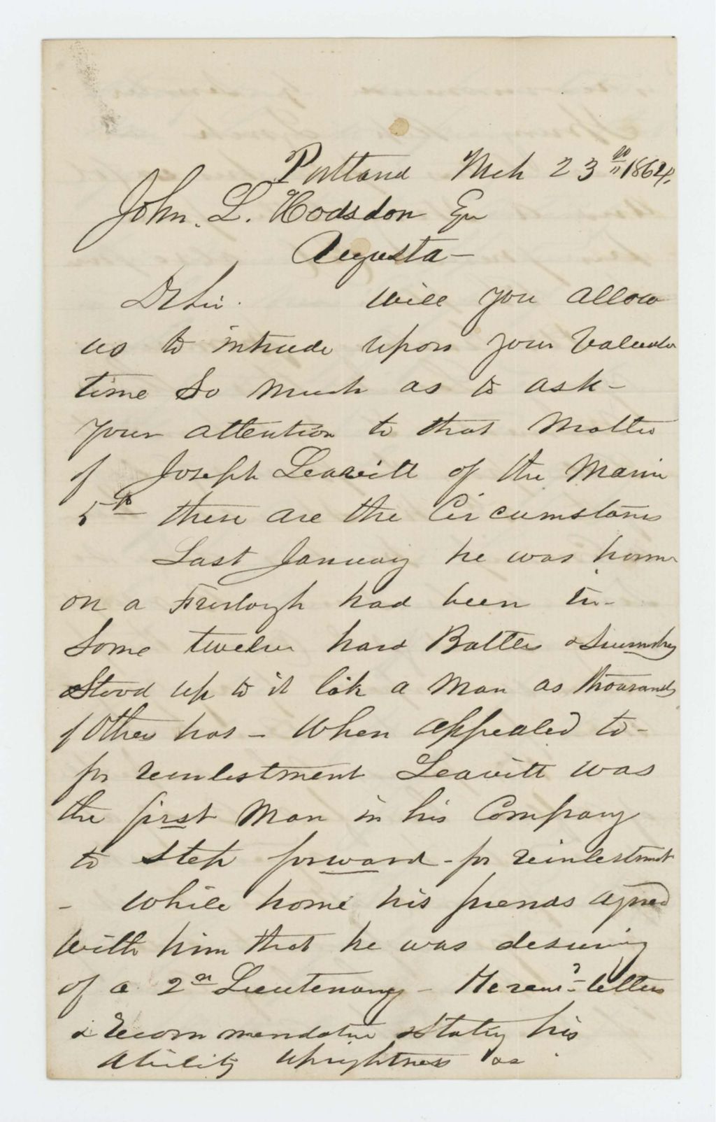 Miniature of Chase Brothup writes regarding matter of Joseph Leavitt