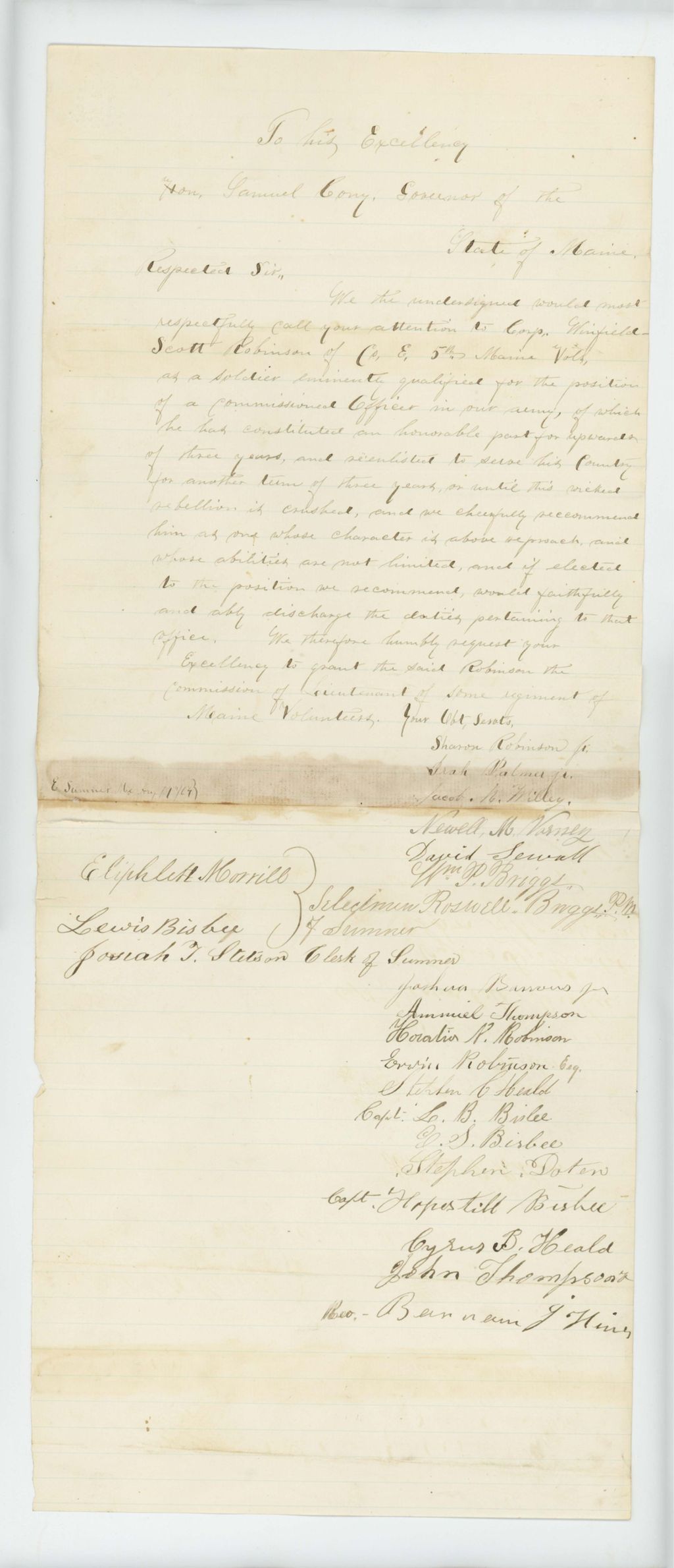 Miniature of Lewis Bisbee and others request a commission for Winfield Scott Robinson of Company E