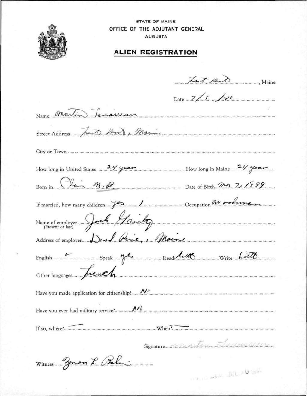 Miniature of Alien Registration- Levasseur, Martin (Fort Kent, Aroostook County)