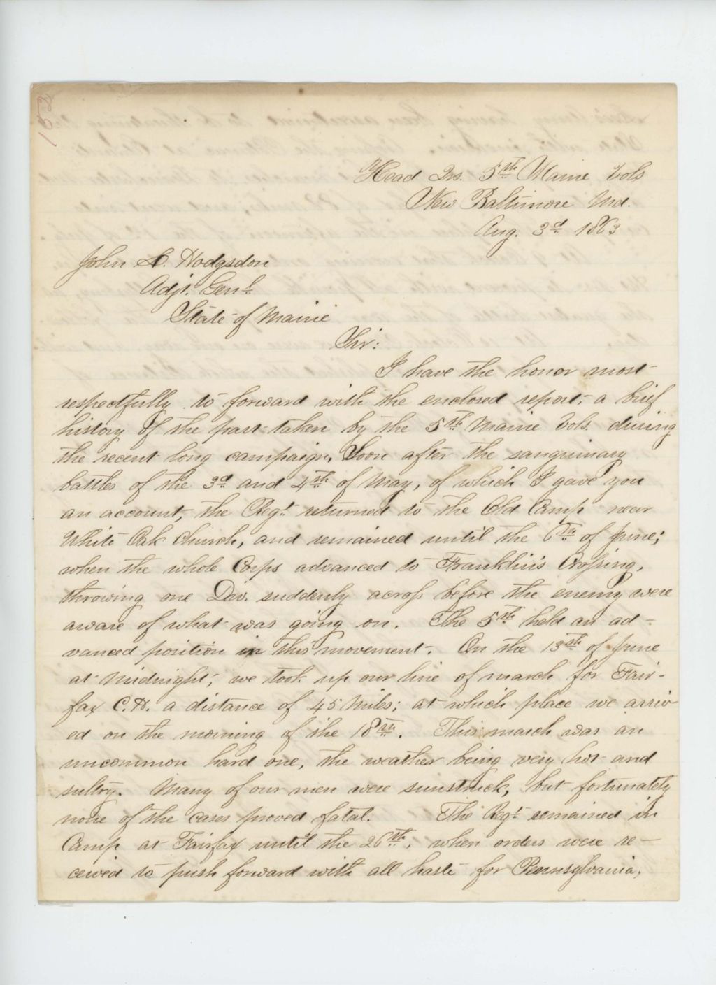Miniature of Colonel Edwards reports to General Hodsdon about the regiment's participation at Gettysburg