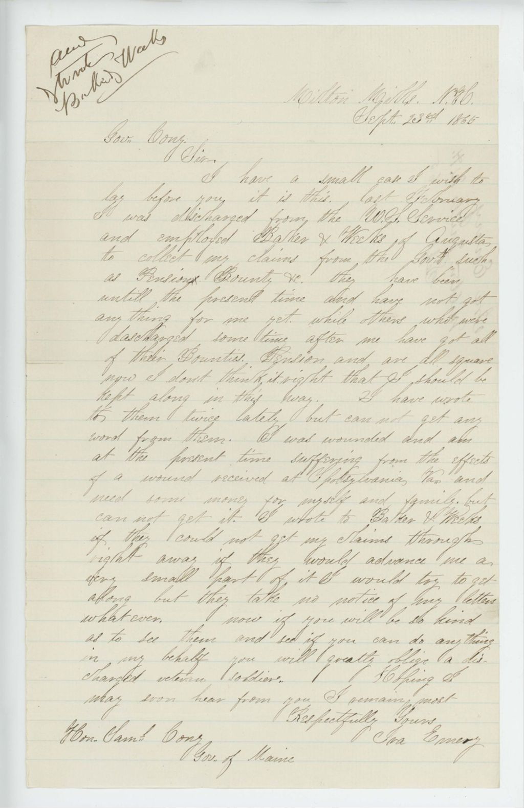 Miniature of Ira Emery requests his bounty claim