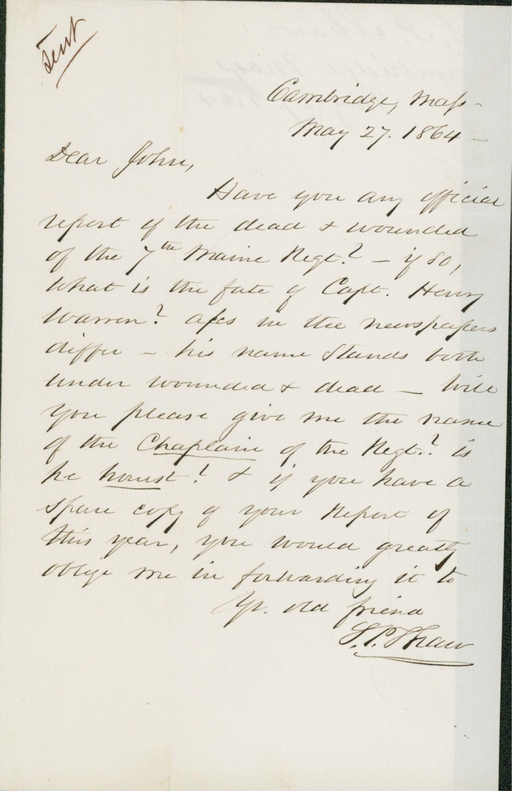 Miniature of Glazier Letter to Hodsdon Regarding Blanks, May 16, 1863