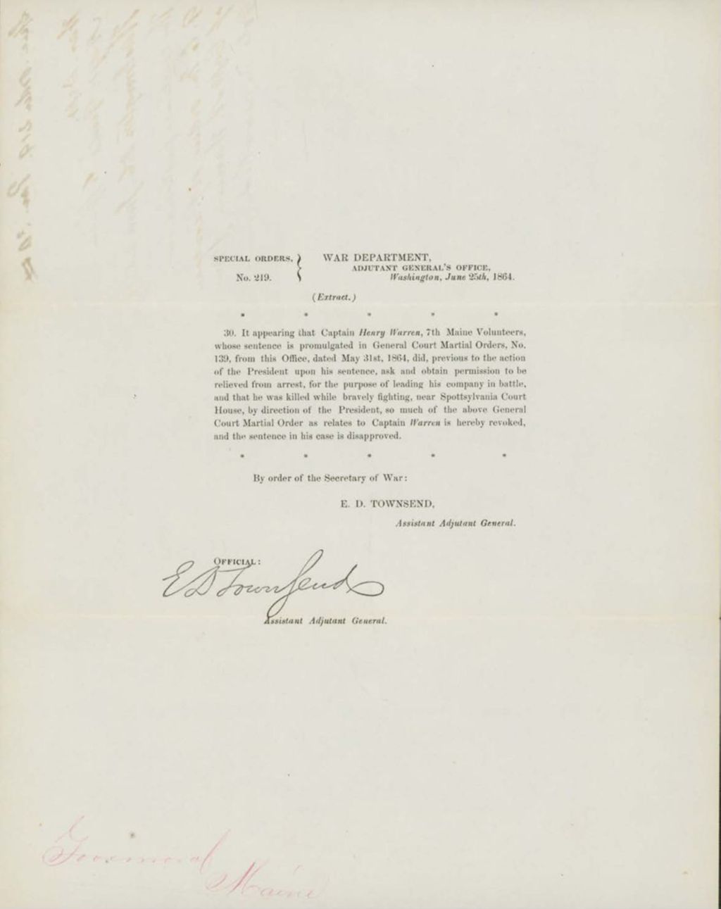 Miniature of Mason Letter to Governor Coburn Regarding his Instructions, June 16, 1863